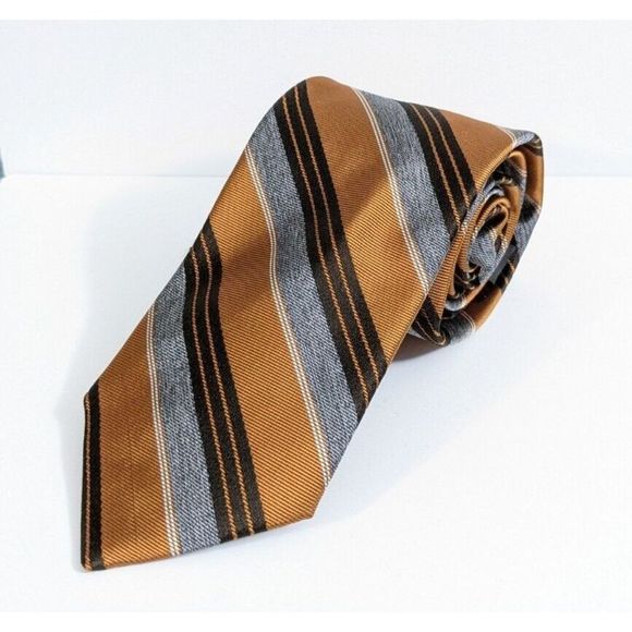 Preppy Diagonal Stripes Bronze And grey Silk Neck Tie - Joseph Jos.a. Bank - Picture 1 of 5
